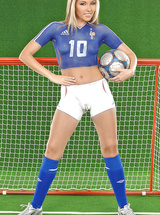Pretty and playful Cherry Jul in soccer uniform