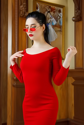Erotic Brunette Ofra Gauset Strips Her Red Dress