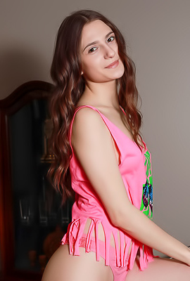 Sexy Brunette Afina Exposing Her Shaved Pussy And Curvaceous Ass