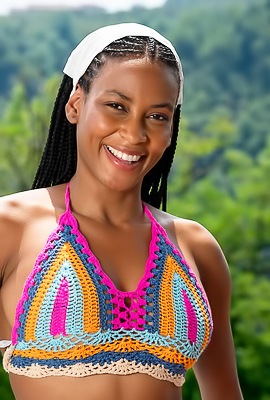 Samantha Cruuz Untying Her Crocheted Bikini Top To Bare Her Gorgeous Breasts To The Sun's Kiss