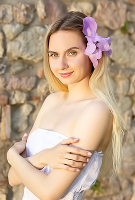 Emily Swan In A Pretty Summer Dress And High Heels That Show Off Her Lovely Long Legs