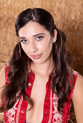 Aria Sloane American Brunette Swishes Her Long Pigtails With A Sassy Smile