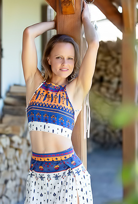 Jo The Thigh-high Slit In Her Long Skirt Showing Off Her Slender Legs