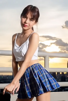 Rose Sarinz Ponytailed Asian Cutie Flips Up Her Plaid Skirt To Reveal Her Sexy Booty