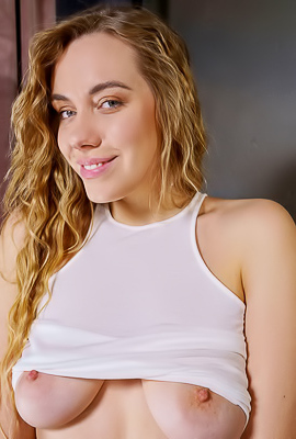 Ryana Strips Tease Solo Displaying Perky Nipples And Playing With Trimmed Pussy
