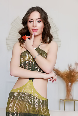 Liz Ocean Teasing Striptease In High Heels And Crocheted Dress Unveils Sensual Delights