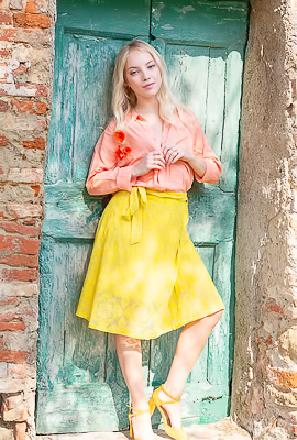 Bella Spark Unveils Herself Playful In Villa Sunlight Teasing With Skirt Lifted High